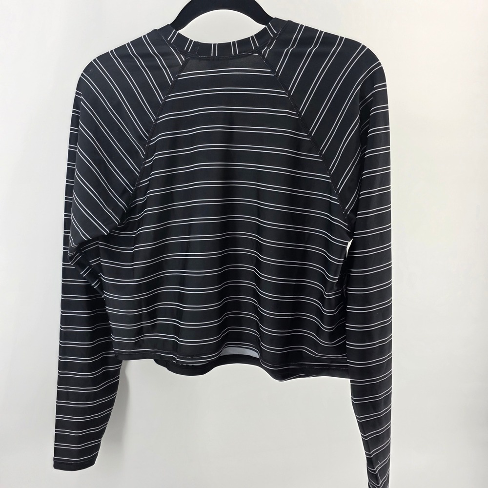 Shade & Shore Womens Black White Striped Long Sleeve Rash Guard Swim Top L 12-14